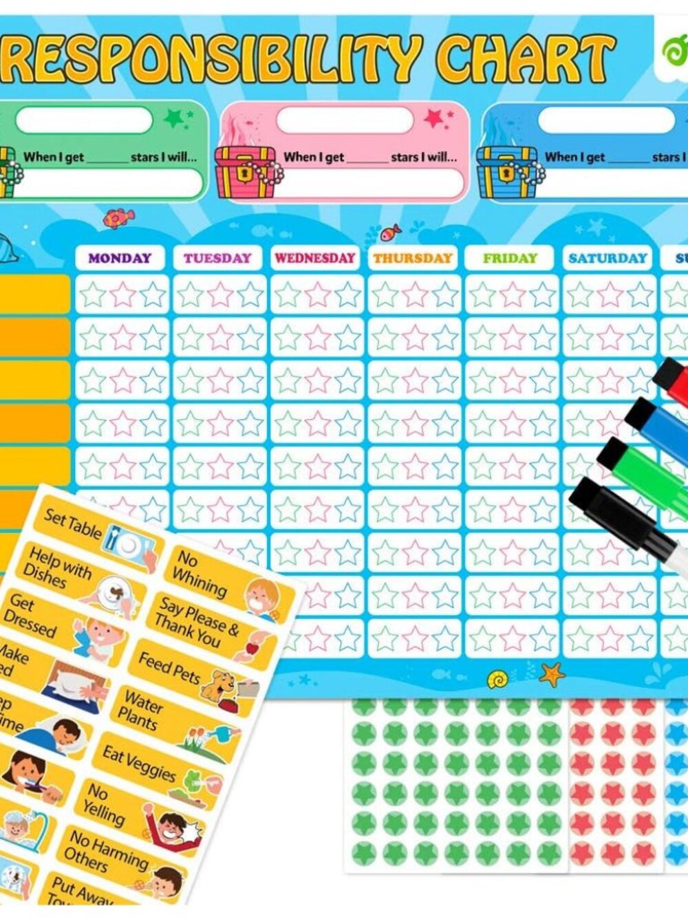Magnetic Responsibility Chart, Chore Chart for Multiple Kids, My Star Reward Cha